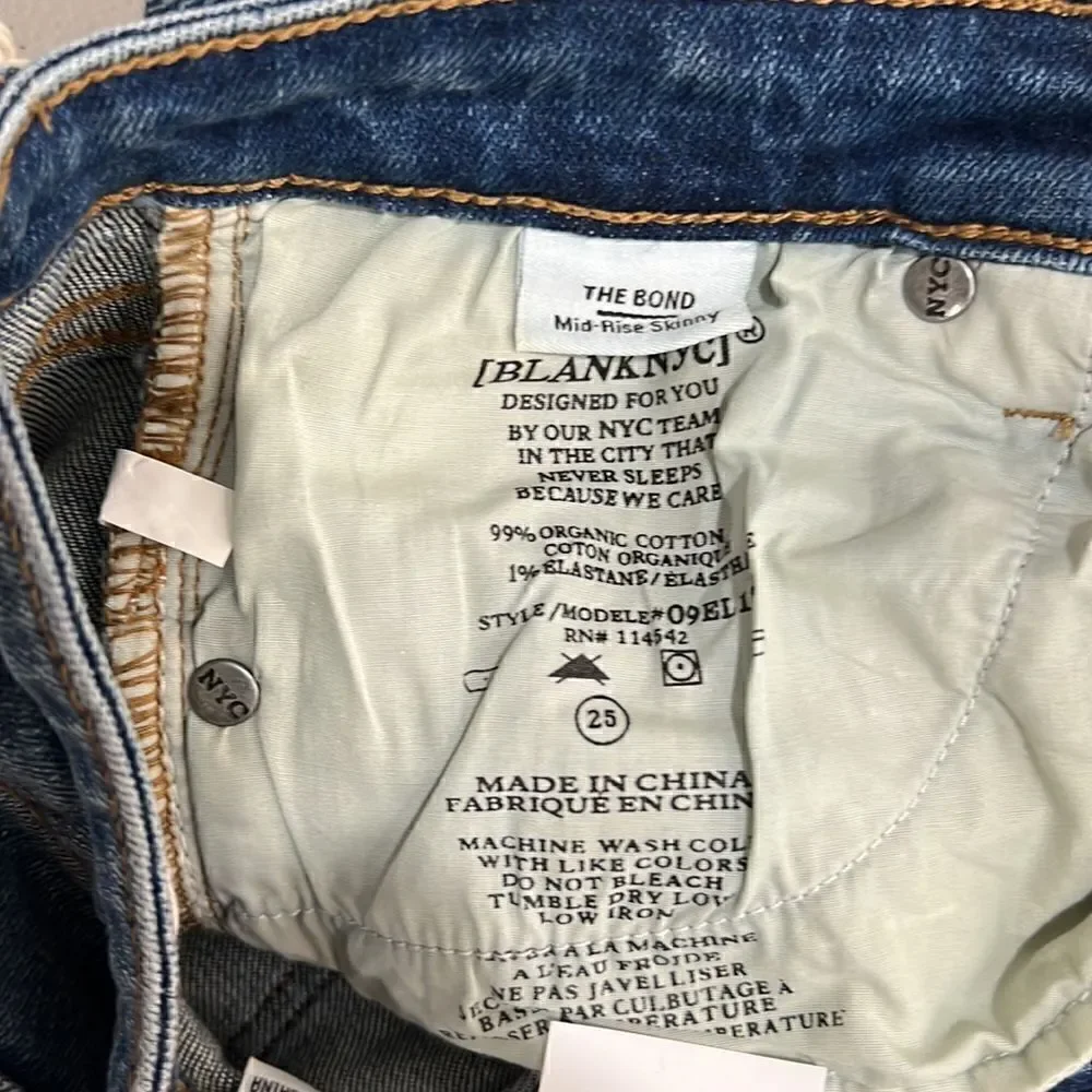 Blank NYC the Bond Mid-rise Skinny Jeans size 25 NWT
